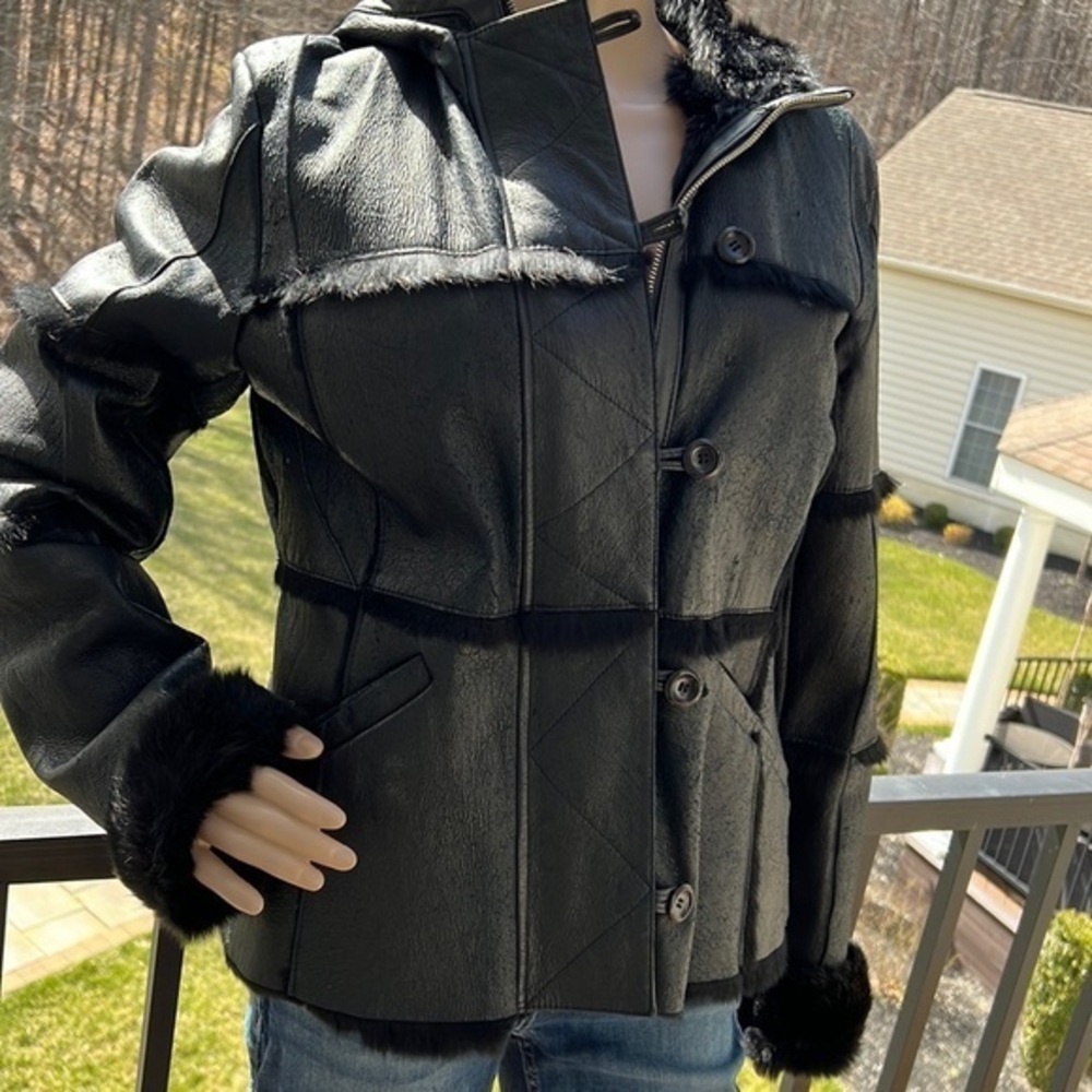 Sienna studio, black, leather/rabbit fur zippered jacket